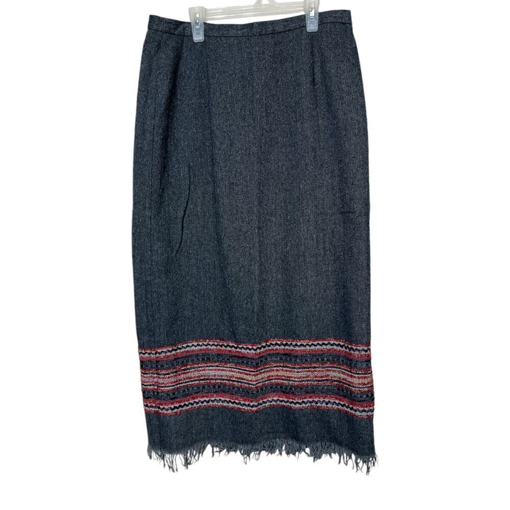 Sag Harbor Wool Blend Womens Blanket Maxi Skirt with Fringe Size‎ 12